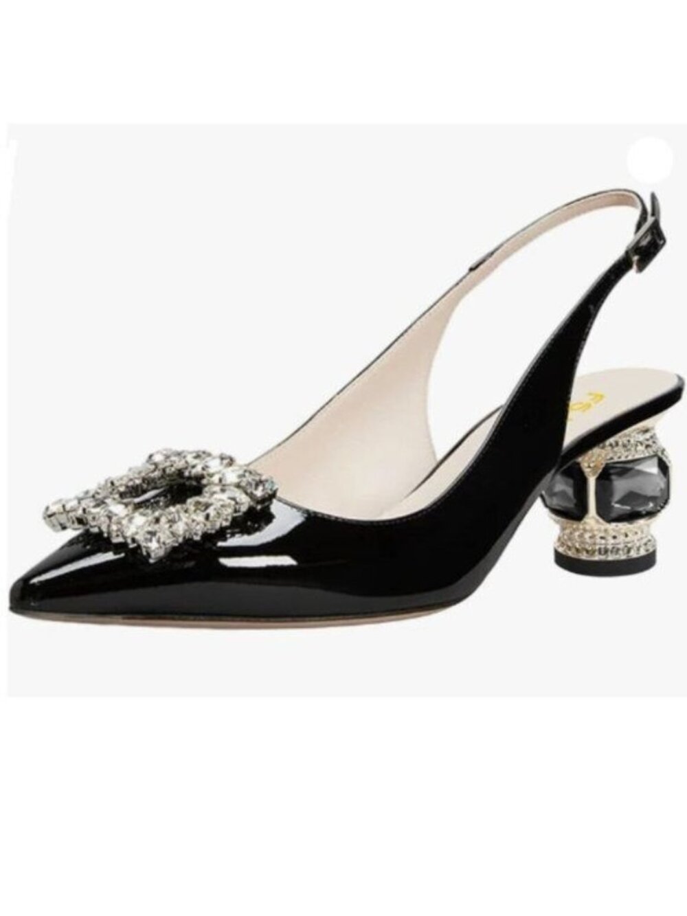 FSJ Women Pointed Toe Slingback Pumps Chunky Low Heel Rhinestone Sandals Black